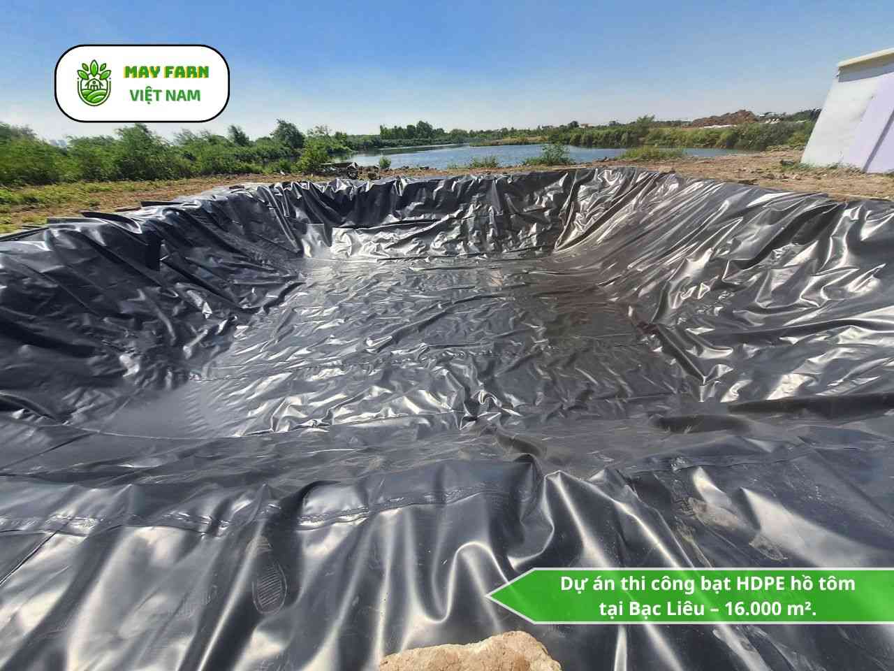 Dự án thi công bạt HDPE hồ tôm tại Bạc Liêu – 16.000 m².
