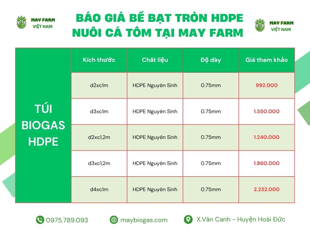  Báo giá bể bạt tròn HDPE nuôi cá tôm tại May Farm