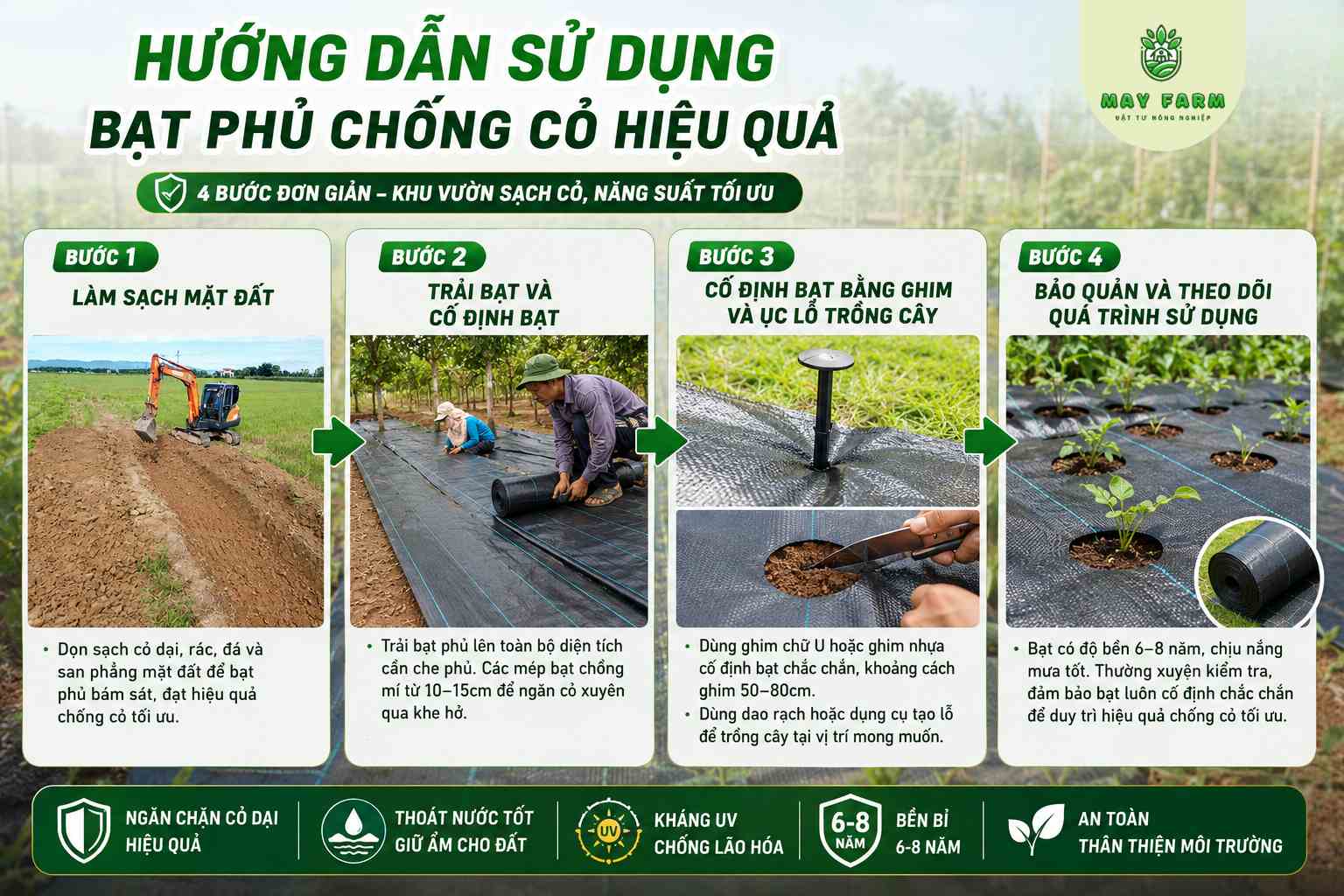 Hướng dẫn sử dụng bạt phủ chống cỏ hiệu quả