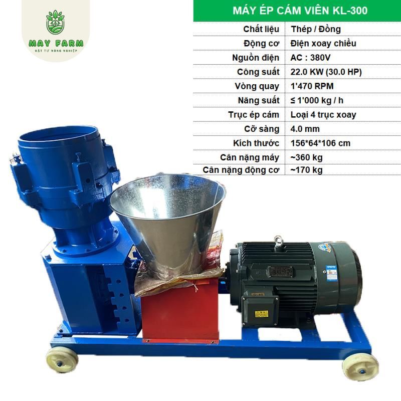 Máy ép cám viên KL-300 với 4 bánh xe lăn 