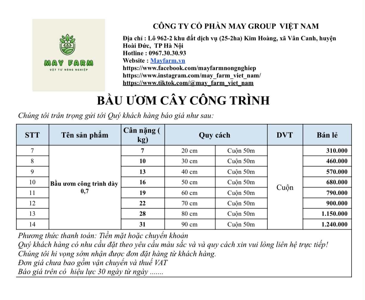 Bảng giá chi tiết bầu ươm V6 giá bao nhiêu