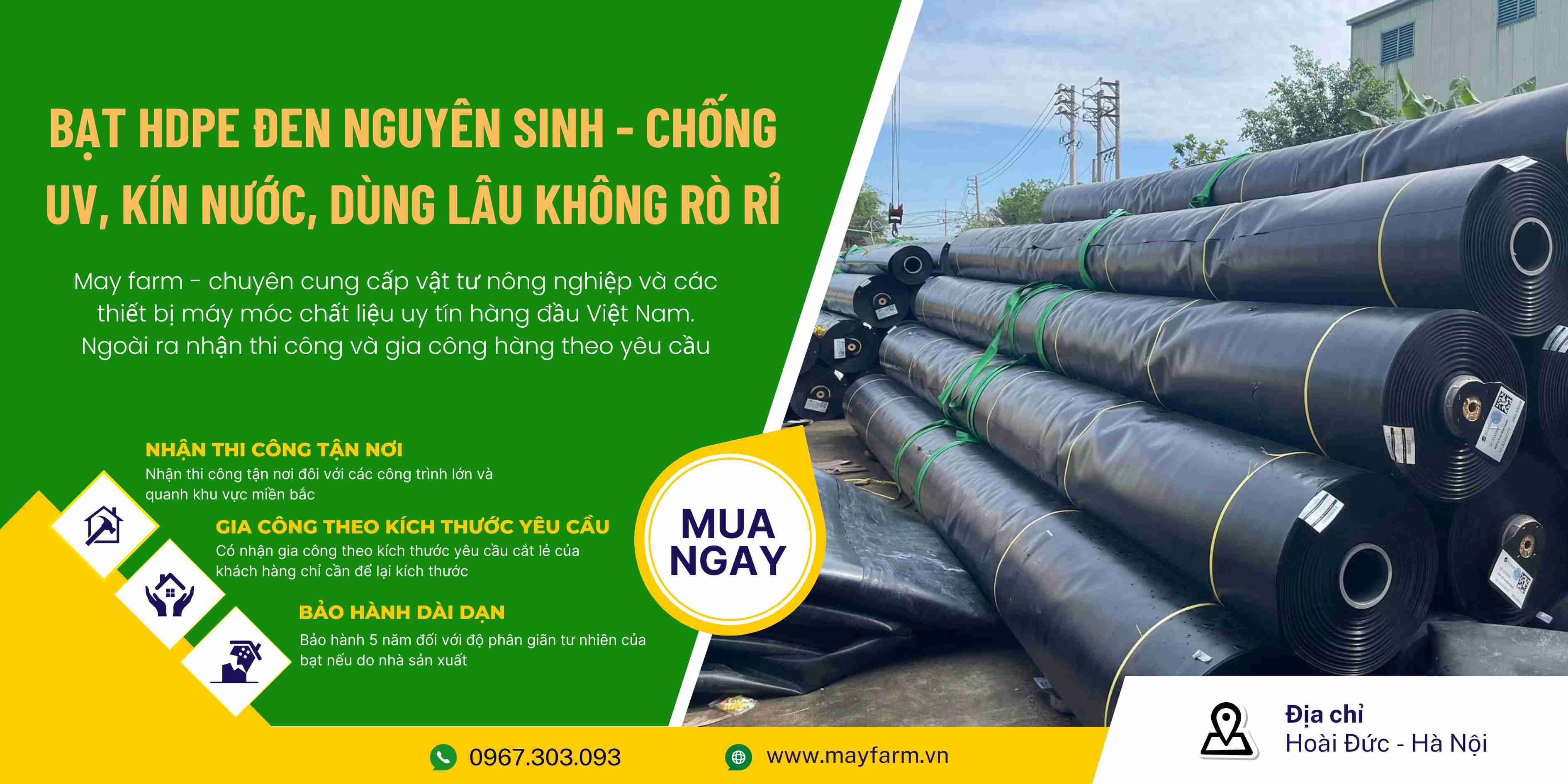 Bạt HDPE Đen Nguyên Sinh - Chống UV, Kín Nước, Dùng Lâu Không Rò Rỉ